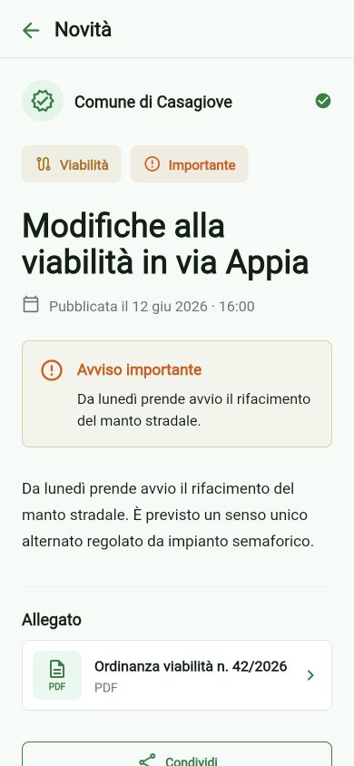 Dettaglio di una comunicazione ufficiale