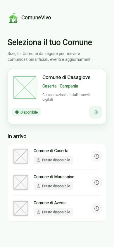 Selezione del Comune all'interno dell'app