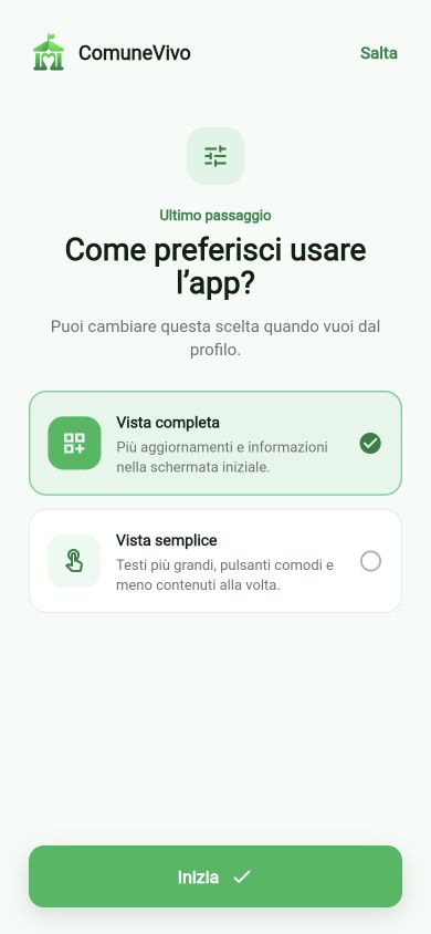Scelta tra vista completa e vista semplice